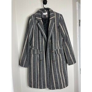 Striped Longline Coat M – Vintage Inspired Wool Blend Blazer Jacket, Preppy